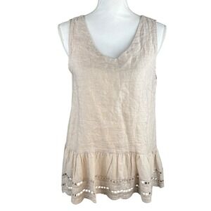 Valentina Naldi Women's Linen Tank Top M Made in Italy Eyelet Ruffle Sleeveless